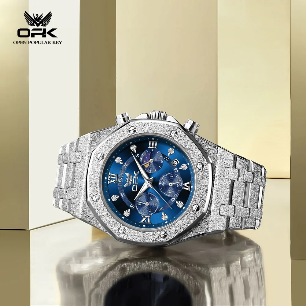OPK Brand Modern Business Multifunctional Dial Steel Strip Men's Quartz Watch Waterproof Men's Watch 8196