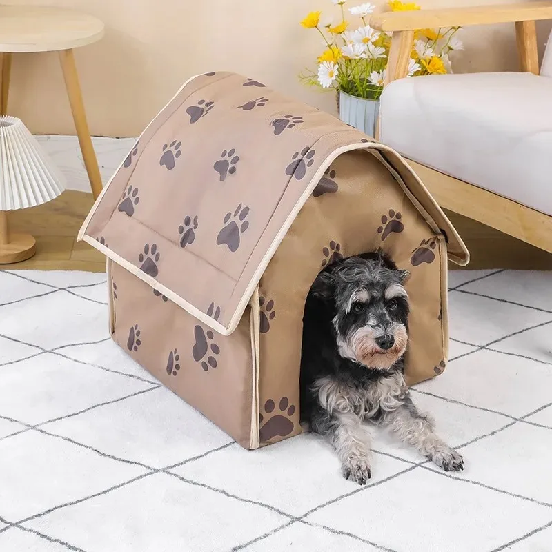 

Pet House Portable Cat Dog Villa Footprint Pattern Cats Dogs Nest Foldable Small Medium Indoor Pets Bed Tent Puppy Kennel Shed