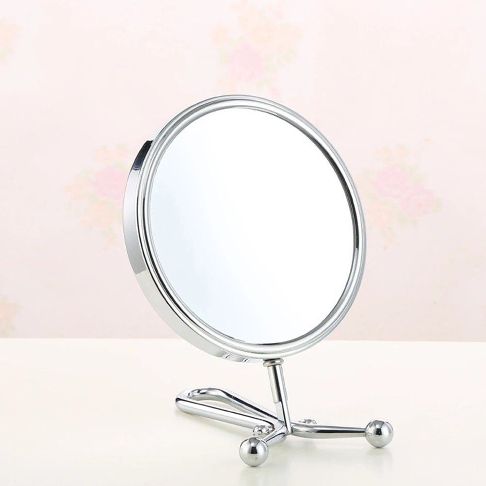 مرآة مكياج صغيرة بإطار معدني فضي محمول، مرآة مكتبية مكبرة شفافة للاستخدام اليومي للنساء #4
