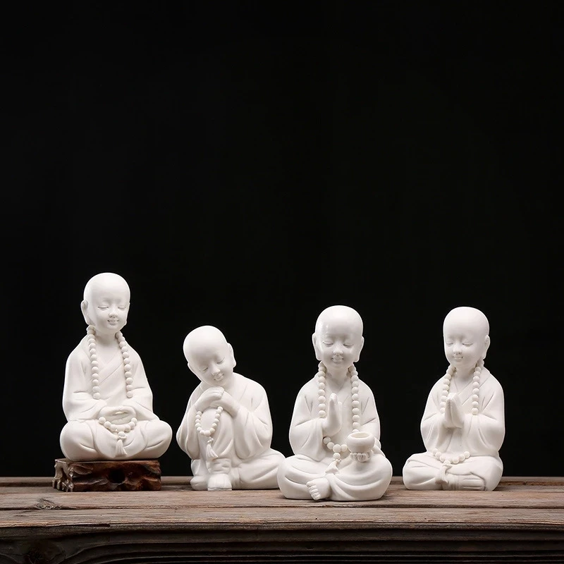 

Ceramic meditation little monk statue ，White Porcelain Sculpture of Lovely Characters Home living room bedroom decoration statue