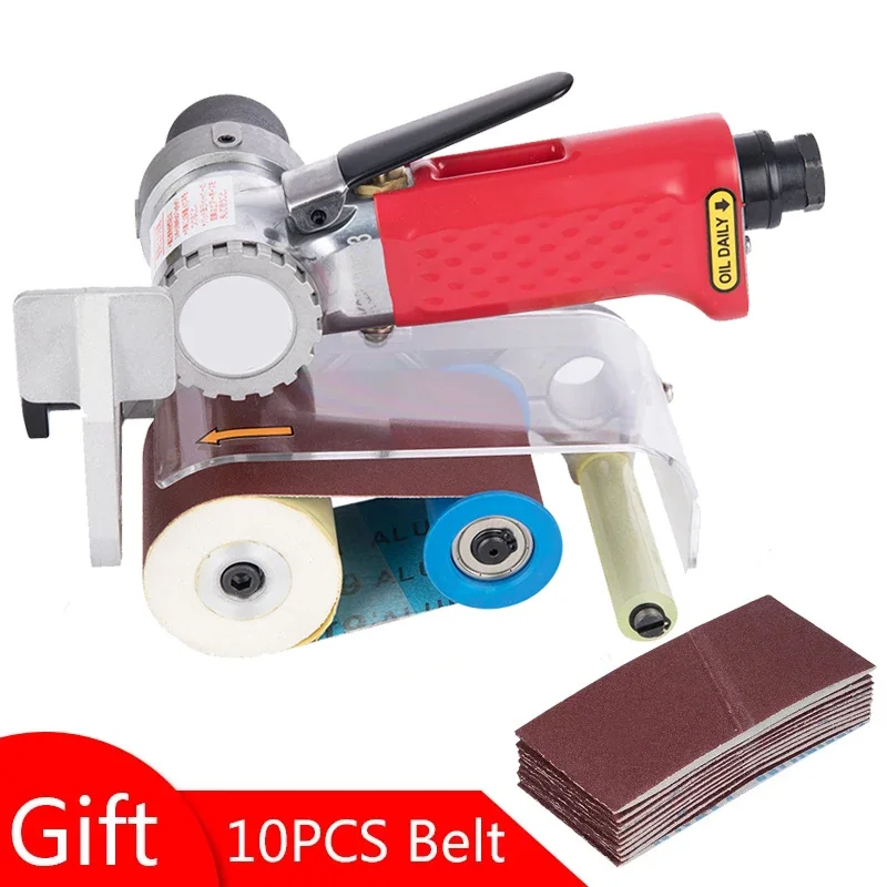 Pneumatische draadtrekmachine Pneumatische bandschuurmachine Polijstmachine Metaalroestverwijdering Polijstmachine met 10 stuks 60 x 260 mm schuurbanden