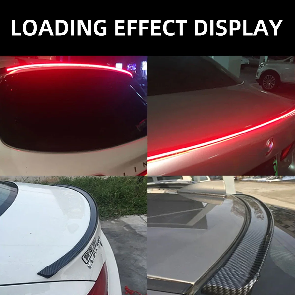 TCYATO 120cm Dynamic White Yellow Carbon Fiber LED Spoiler Light Car Trunk Spoiler Roof Lip Kit Car Rear Spoiler Light Strip