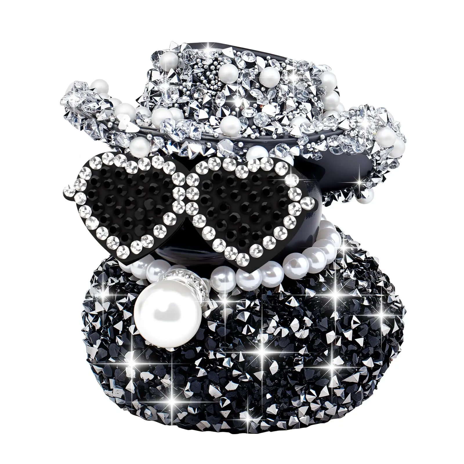 Black Diamond Rubber Duck Car Ornaments Dashboard Decorations for Cool Car Accessories with Diamond
