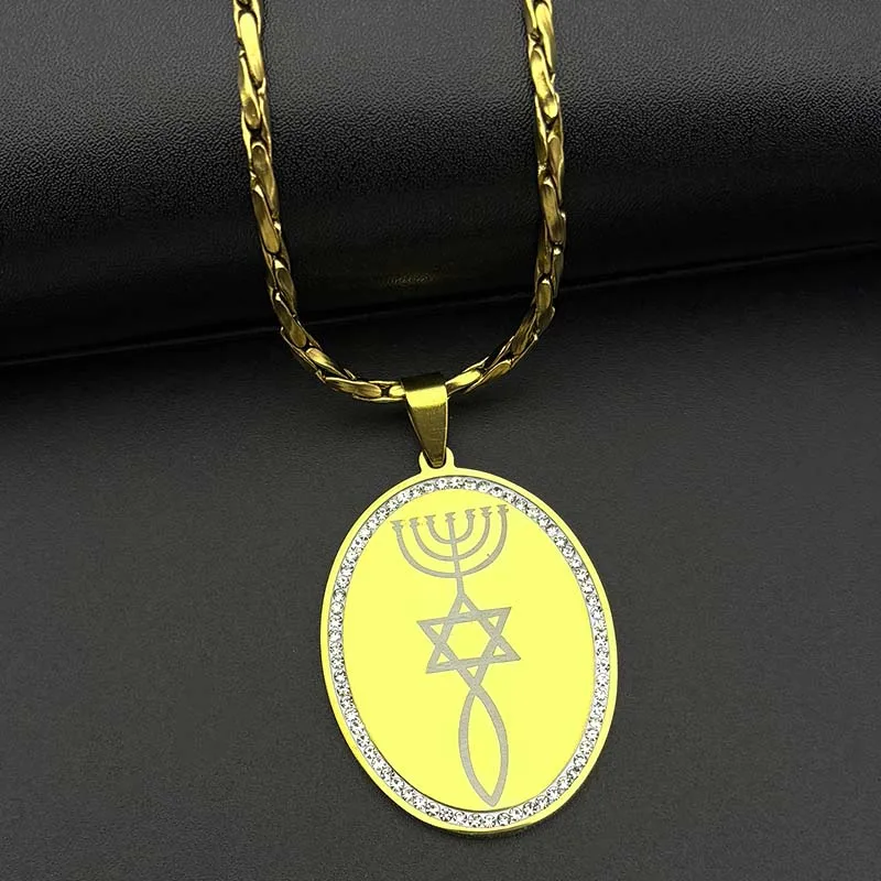 Star Of David Menorah Jewish Necklace Stainless Steel Gold Color Rhinestone Judaica Hebrew Israel Faith Lamp Hanukkah Jewelry