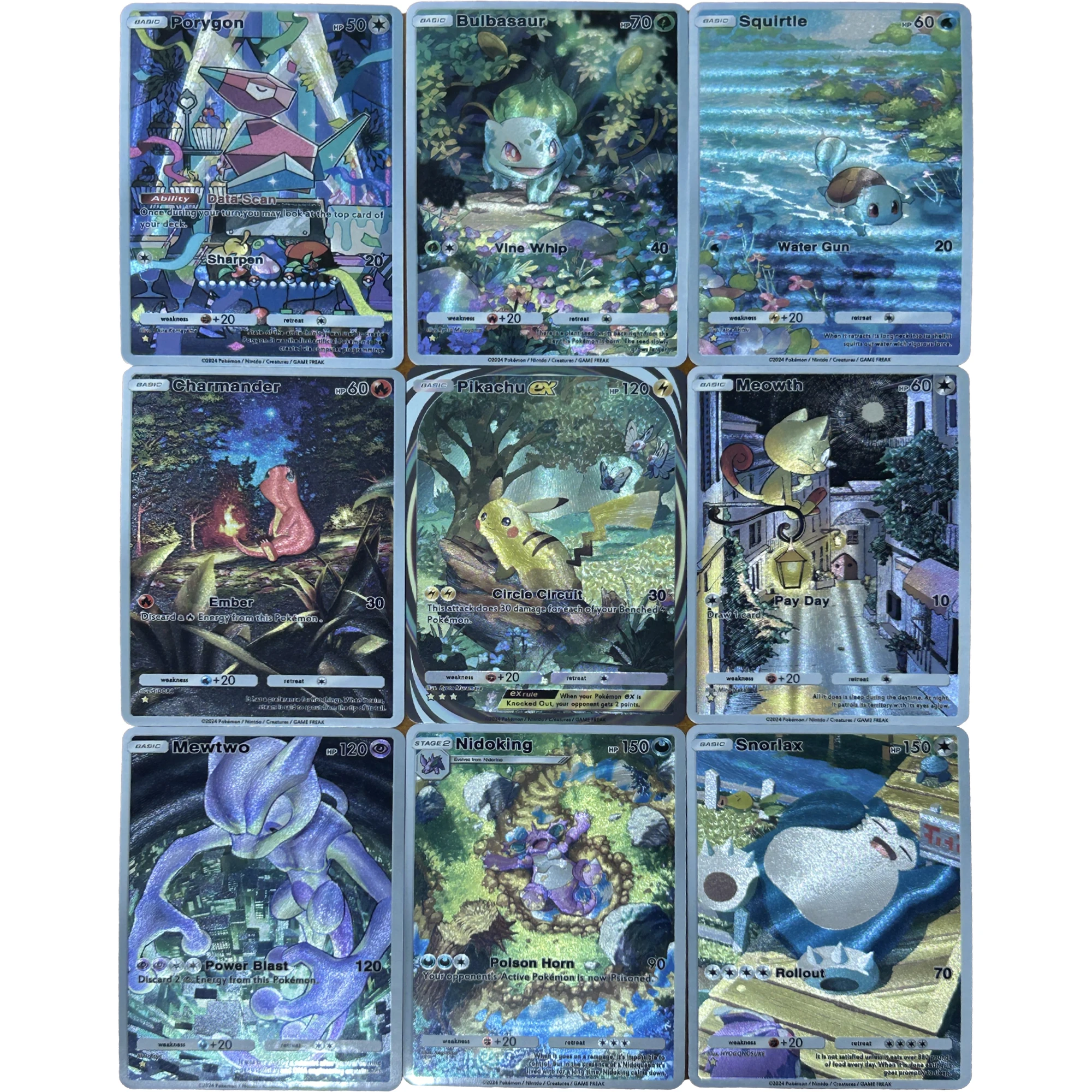

9 шт./компл., английская версия, Ptcg Mewtwo Charmander Squirtle Snorlax, текстура, флэш-карта, классические аниме-игры, коллекционные карты, подарочная игрушка