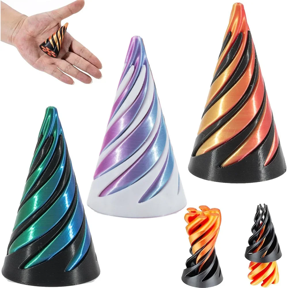 3D Printed Spiral Cone Ornaments Helix  Rotating Pressure Reducing Toy Pyramid Passthrough Sculpture Spiral Cone Ornaments