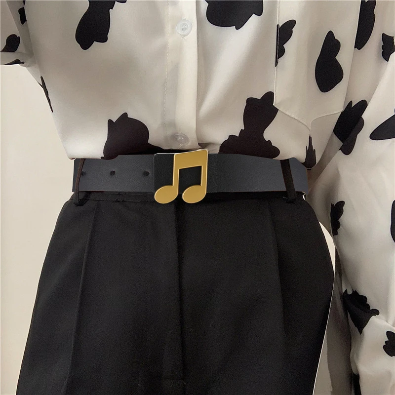 Ladies Personalized Music Character Buckle Leather Belt Trendy And Fashionable Women\'s Jeans Dress Genuine Leather Belt Luxury