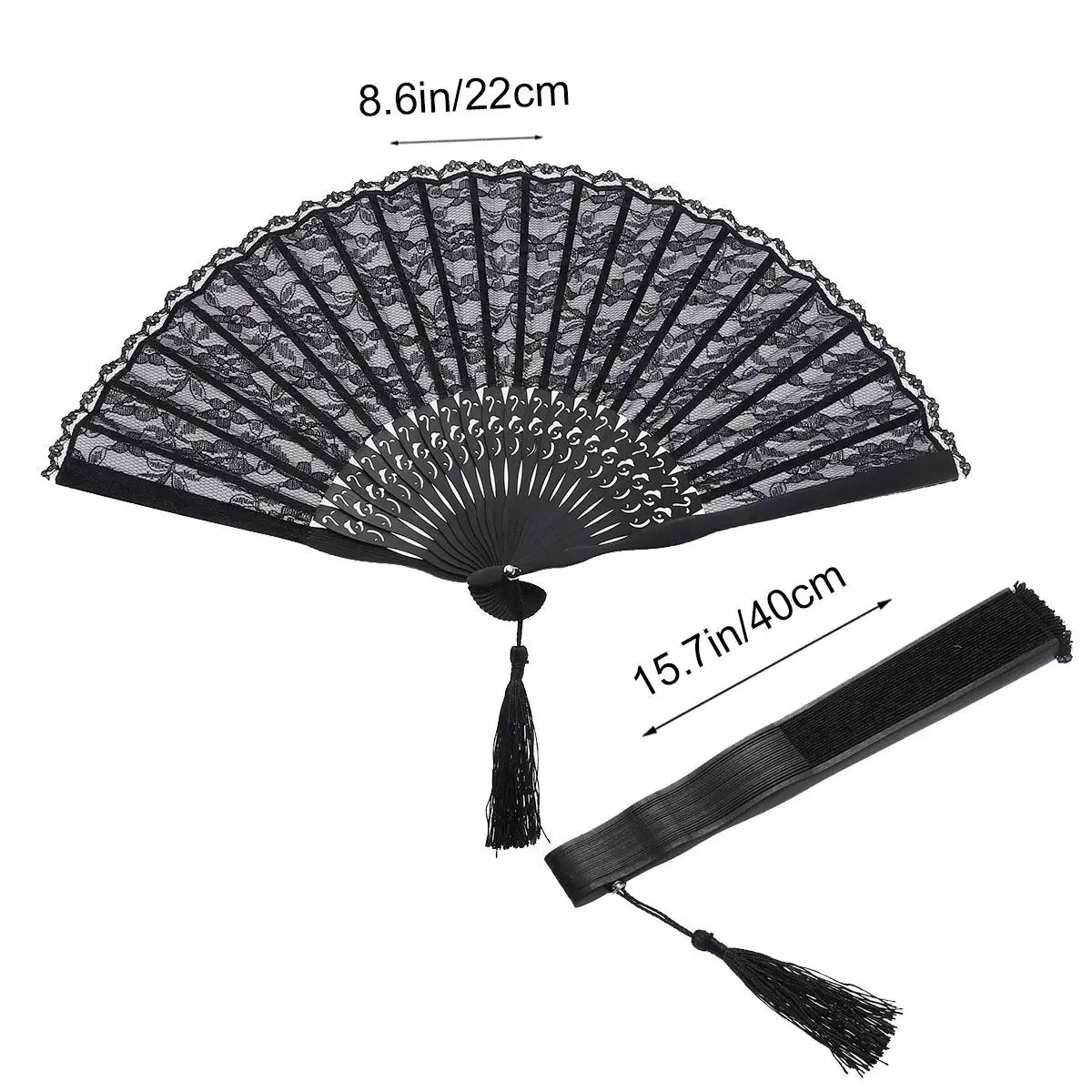 

Lace Folding Fan Hand Fans for Women Cotton Black Bamboo Classic Vintage Portable Foldable Decorative Artisan Fans Stage Show