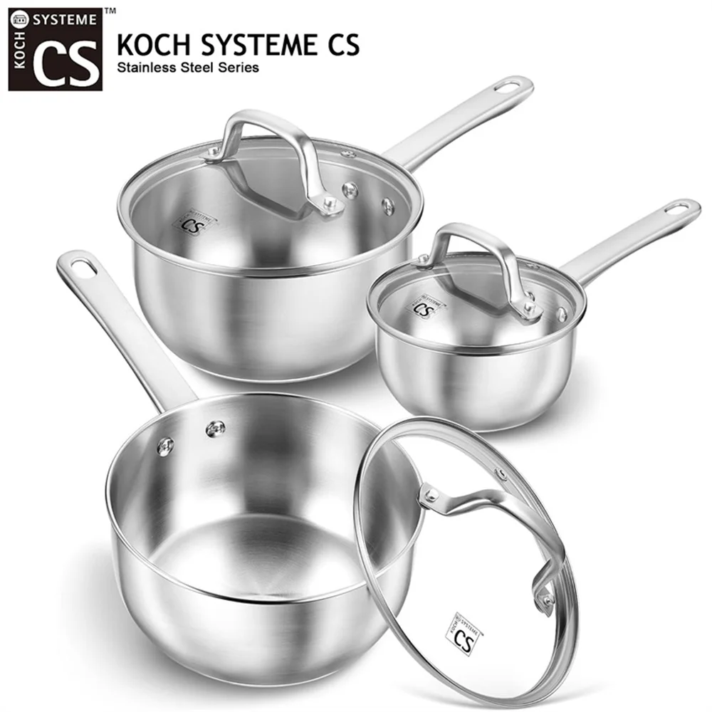 

KOCH SYSTEME CS Stainless Steel Saucepan with Lid 1QT & 2QT & 3QT Nonstick Pan Milk Pot Uncoated Cooking Pot Induction Saucepans
