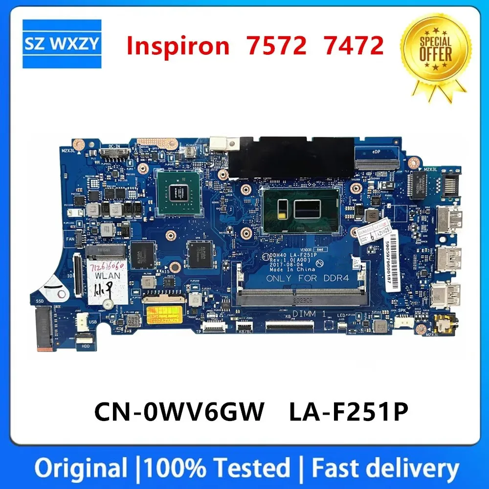 Placa-Mãe para Laptop DELL Inspiron 7572 7472 com CPU I7-8550U e