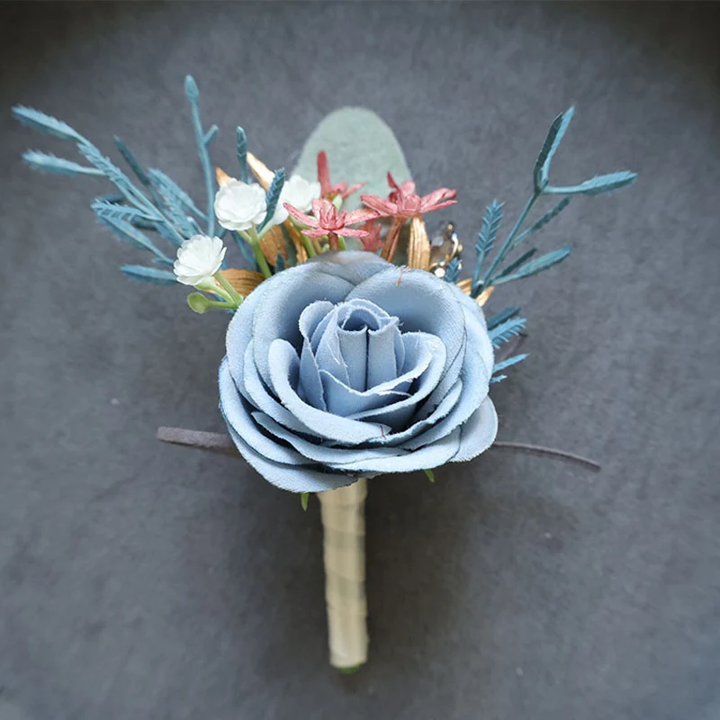 

25068 Blue Bohemian Rose Flower Corsage & Wristlet - Perfect for Brides, Groomsmen, and Wedding Decorations