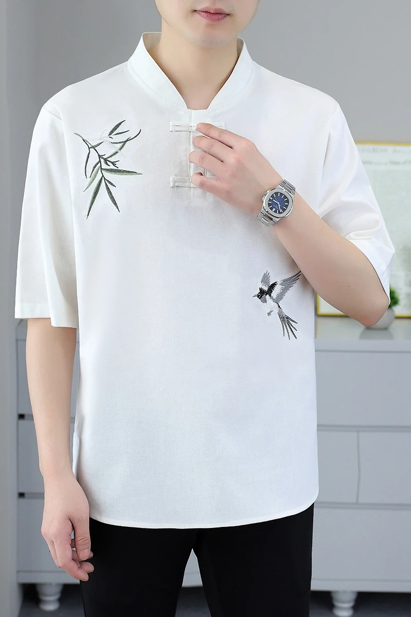 2026 Summer New Style Men's Traditional Chinese Embroidery Loose Round-neck Short-sleeved T-shirt
