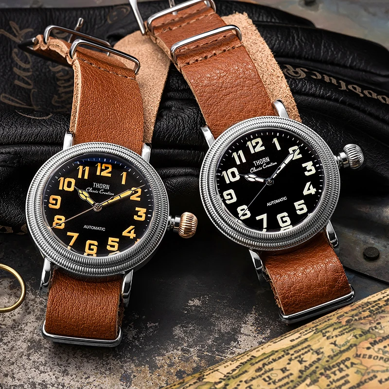 ثورن T013 ساعة كلاسيكية ST1700 حركة الياقوت فقاعة الزجاج ساعة فاخرة 5Bar مقاوم للماء حزام من الجلد مضيئة ساعة رجالي #3