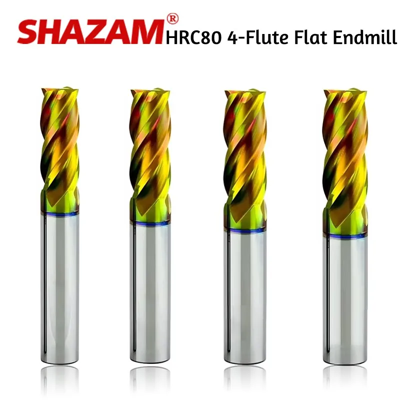 SHAZAM CNC Machining Tools HRC80 High Hardness Milling Cutter 4-Flute Tungsten Steel Carbide Colorful Coating Flat End Mills