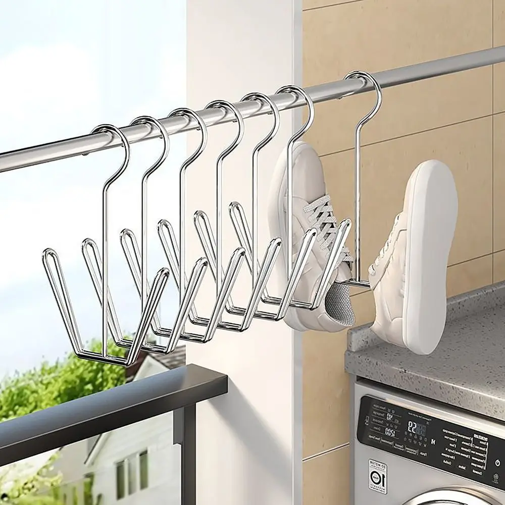 2pcs Portable Stainless Steel Shoe Hanger Thickened Non-slip Shoes Holder Drying Shoe Tool Shoe Drying Rack for Balcony