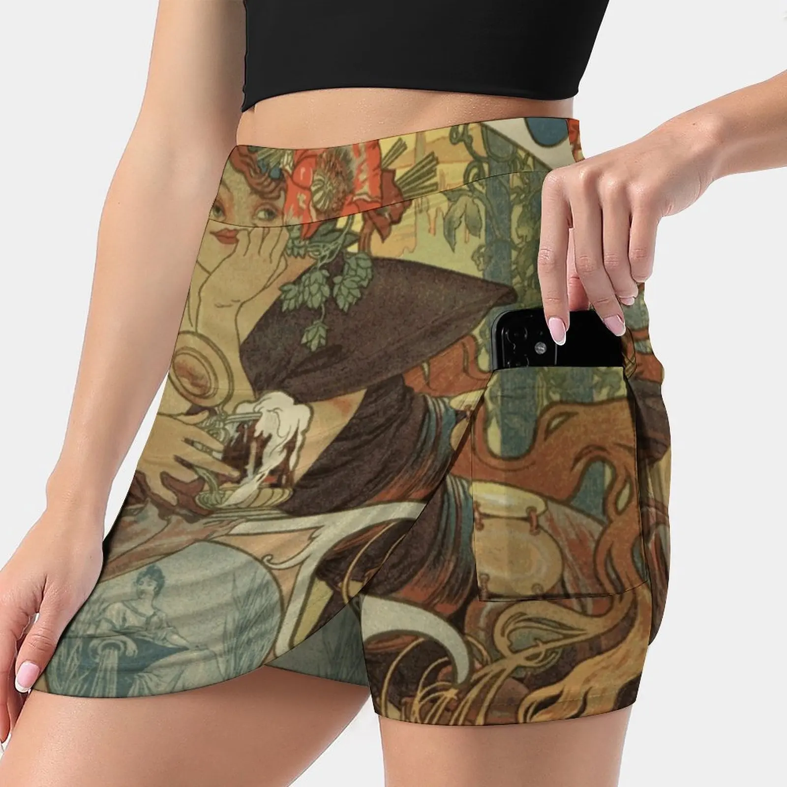 Alfons Mucha Art Nouveau Beer Ad Summer Women's shorts Skirt 2 In 1 Fitness Yoga Skirt Tennis Skirts Vintage French Beer Woman