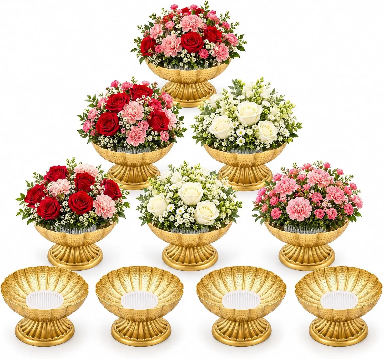 Gold Vases for Centerpieces 10-Pack Metal Compote Vase Set of 10 Gold Iron Compote Vases Flower Vases for Centerpieces Gold Vase