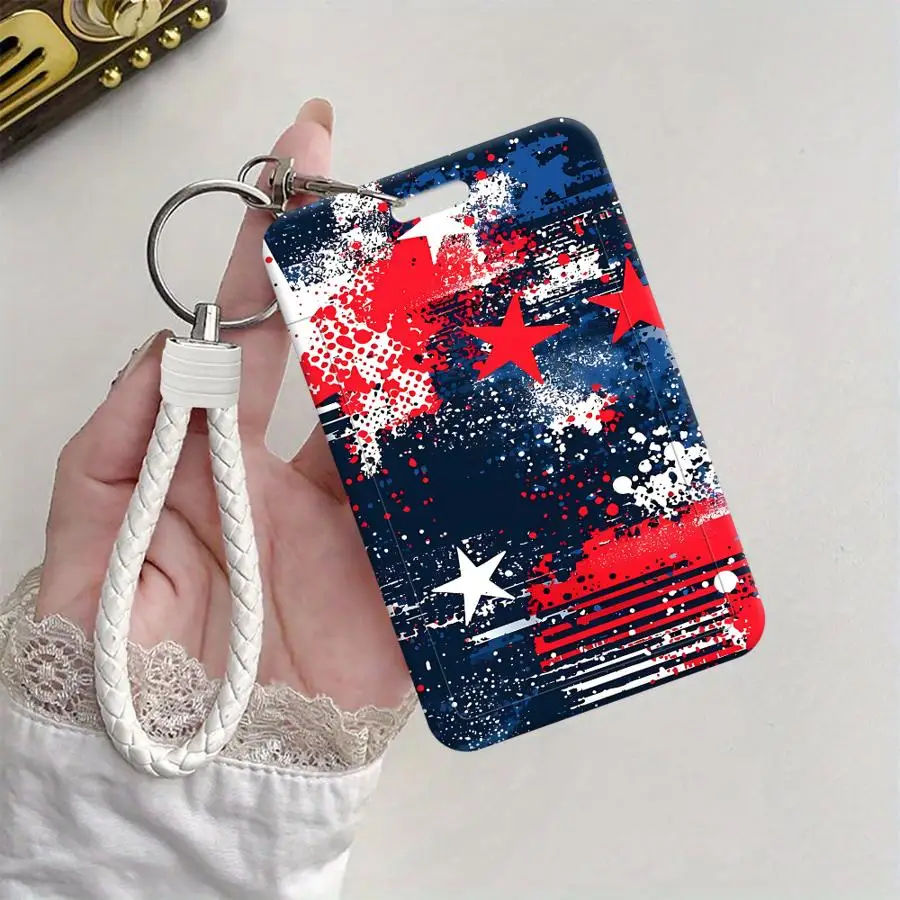 Flowing Stars Stripes 1Pc Card Holder Retractable Credit Card Holders Holders Child Bus with lanyard Badge Bank ID Cover Case