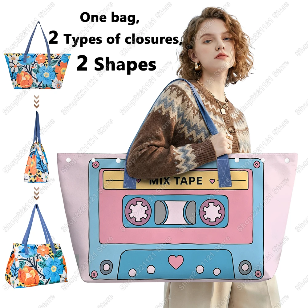 

Симпатичная сумка-кейс для кассет с графическим принтом, женская сумка через плечо, вместительная сумка для хранения, дорожная сумка, женская пляжная сумка