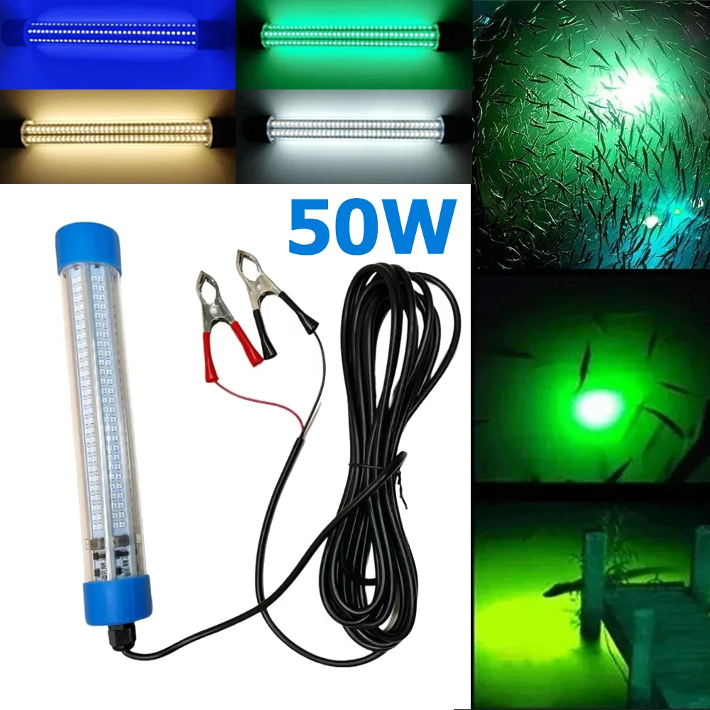 

50W IP68 LED Fishing Tool With 5M Cord Lures Bait Cool White DC 12V Light Underwater Depth Finder Deep Drop Float Outdoor Lights