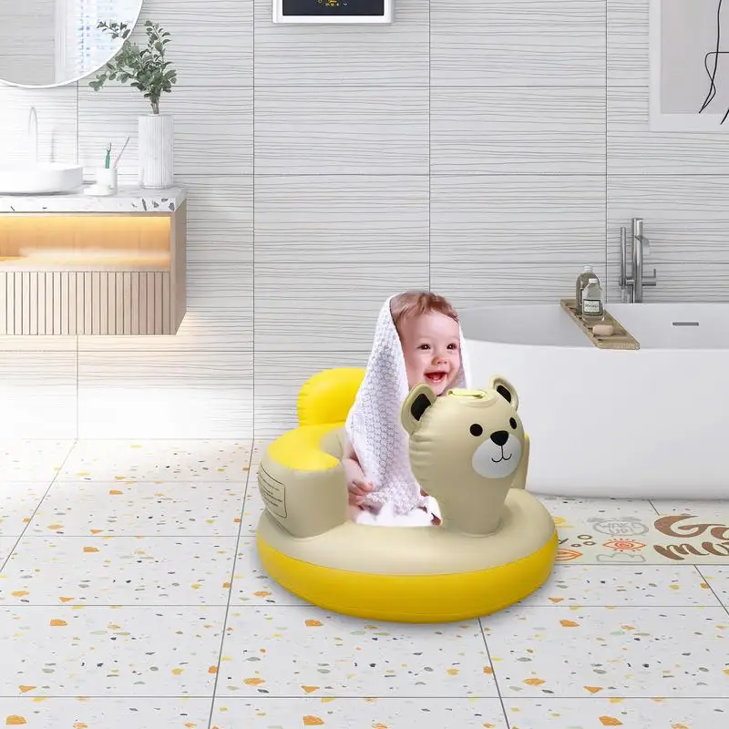 Asiento inflable de oso de dibujos animados para niños, silla de apoyo para sentarse, asientos de suelo para bebés de 6 a 24 meses