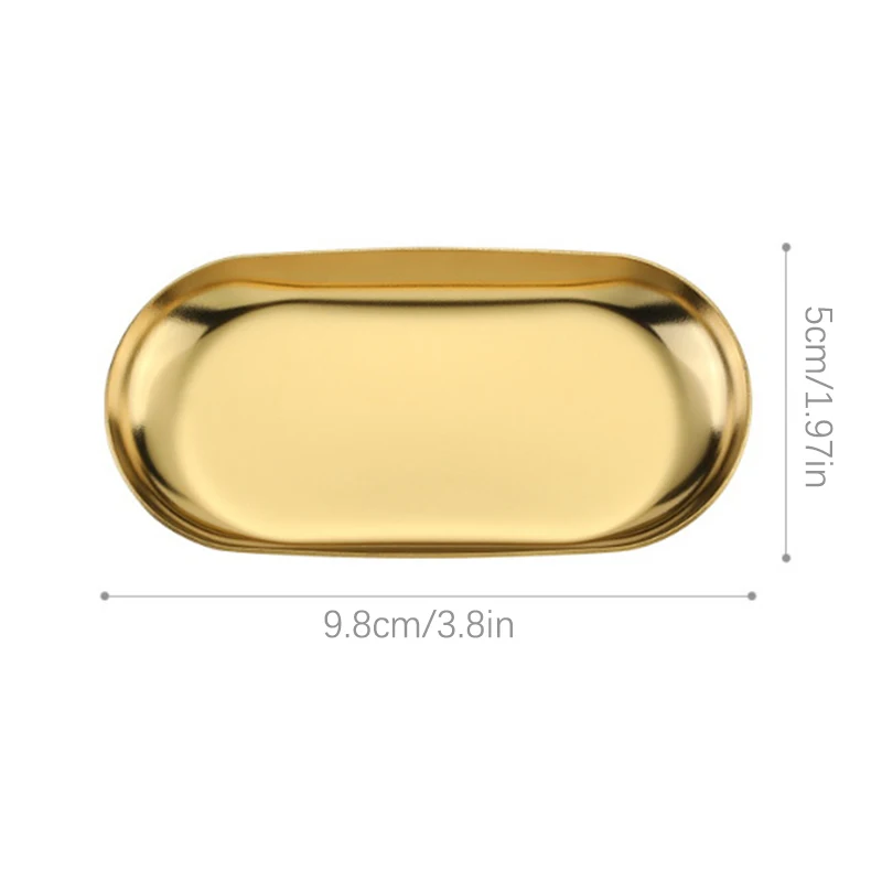 【Peace】Stainless Steel Manicure Jewelry Storage Tray Cosmetic Storage Oval Cake Fruit Dessert Tray Snack Plate Kitchen Organizer image 5