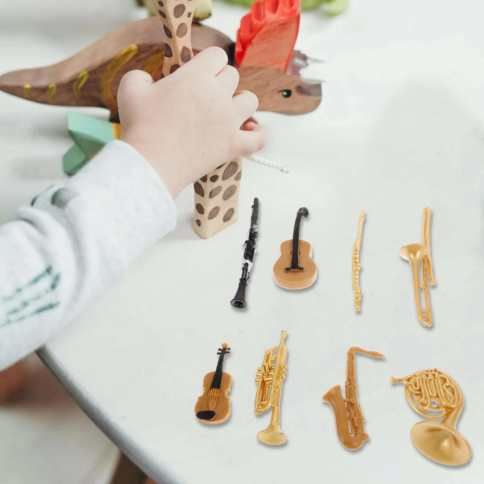 1Set Realistic Miniature Instrument Set Lovely Mini House Decor Woodwind String Miniature Accessories Lovely Mini House Decor
