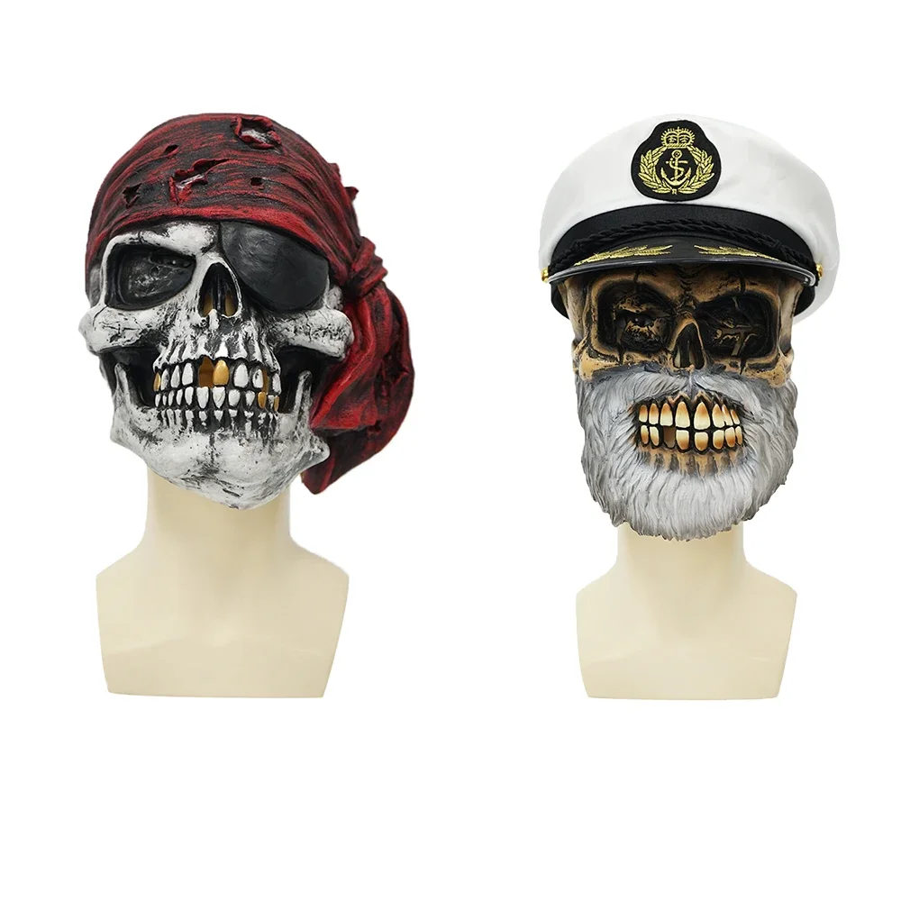 

Halloween Horror Skull Mask Adult Skeleton Pirate Captain Cosplay Masks Scary Undead Latex Full Face Helmet Party Game NPC Props
