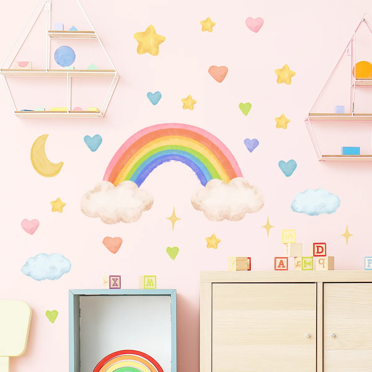 30*60cm Rainbow Five-pointed Star Cloud Cartoon Wall Sticker Background Wall Children's Room Living Room Bedroom Wall Sticker