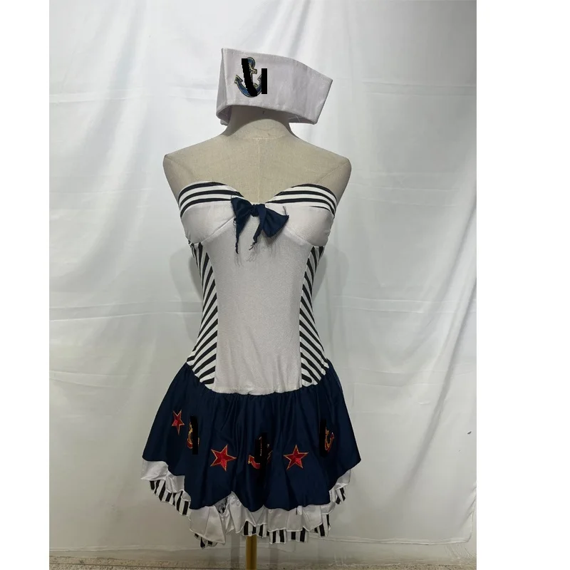 Pin-up Navy Blue sailor costume for Girl With Hat Cosplay Carnival Purim Dress