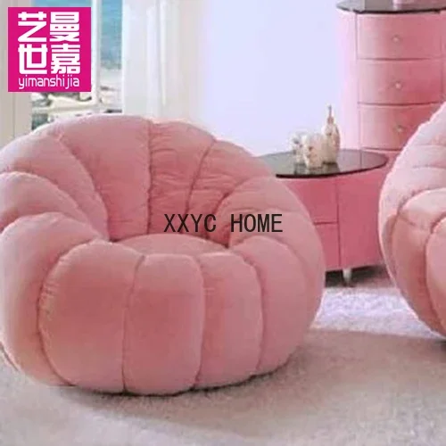 Fabric Pumpkin round Bed Double Pink Princess Bed Removable and Washable