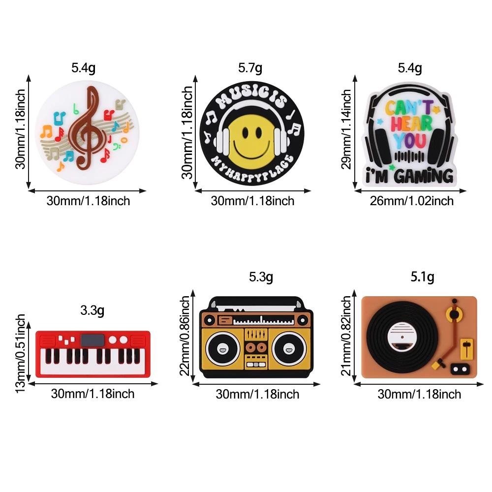 5/20/50 قطعة موضوع الموسيقى سيليكون الخرز البيانو سماعات الحاكي البؤري لصنع المجوهرات الخرز KeysChain القلم مطرز الإكسسوارات