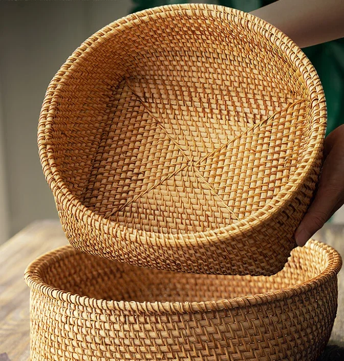 

Kitchen Vegetables Ginger Garlic Storage Basket Snacks Fruit Basket Bamboo Steamed Bread Bread Rattan Storage Basket