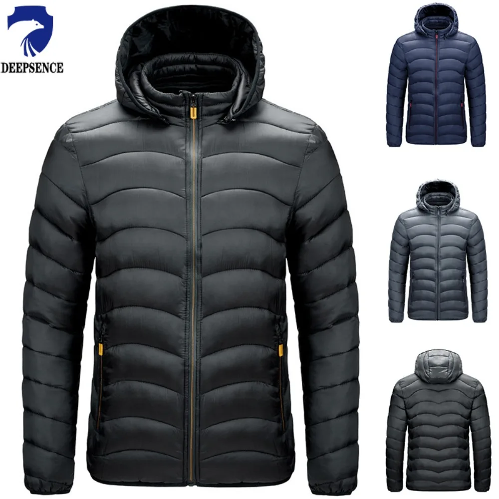 Heren Katoenen Gewatteerde Jas Effen Kleur Multi-Pocket Jas Warm Licht Winddicht Capuchon Winter Parka Heren