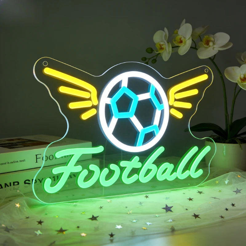 

Soccer Football LED Neon Sign Blue White Yellow Glow for Bedroom Game Room Sports Bar Decor Symbol of Freedom Speed Passion