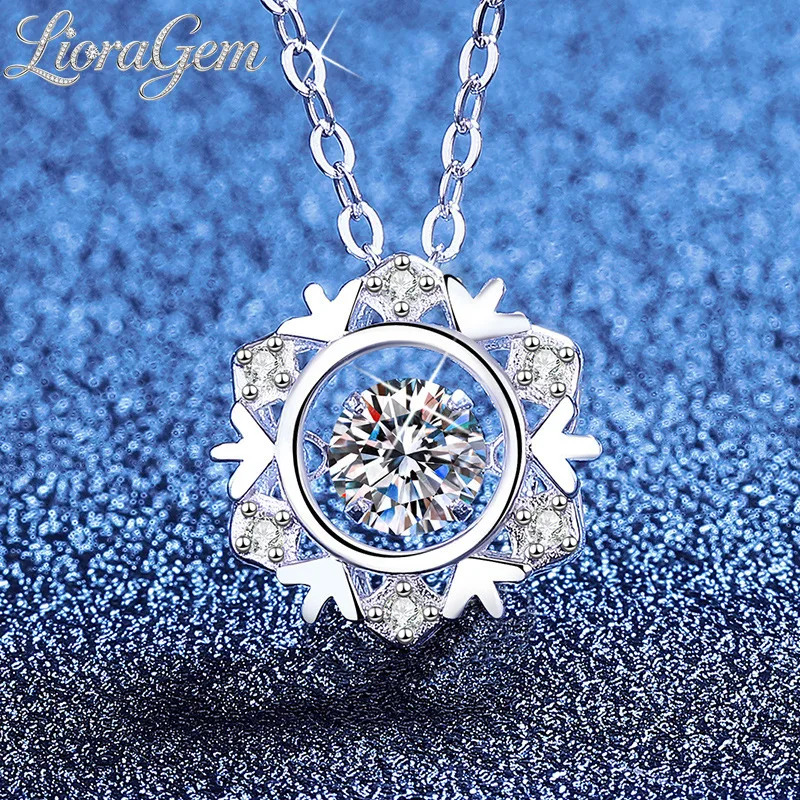 LioraGem Lively Snowflake Pendant Necklace, 0.50 Carat Moissanite Collarbone Necklace Christmas Gift Platinum PT950 Stamp