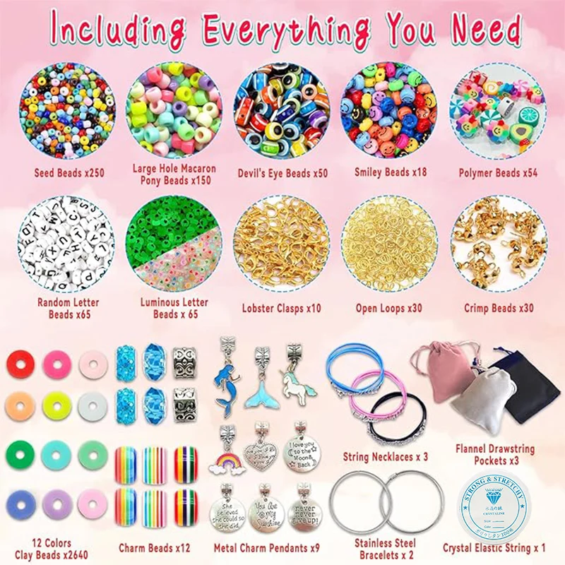 3400pcs Friendship Bracelet Making Kit Beads Charms Jewelry Making Kit Supplies DIY Crafts Birthday Christmas Gifts for Girls