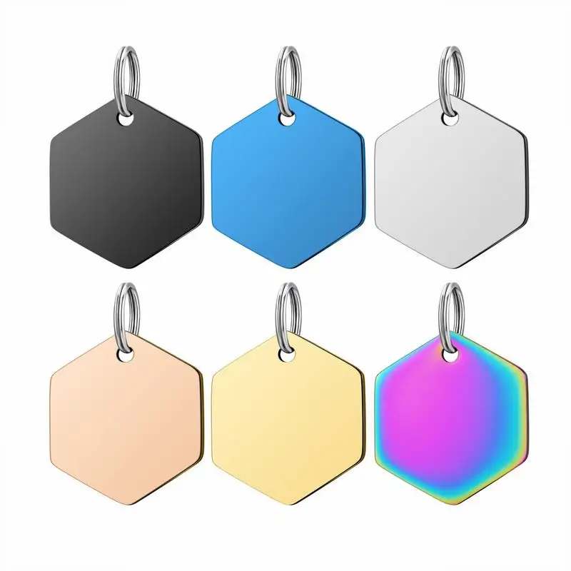 20 Pieces Stainless Steel Fashion Accessories Personalized Design Hexagonal Dog Tag Customized Engraved Pendant