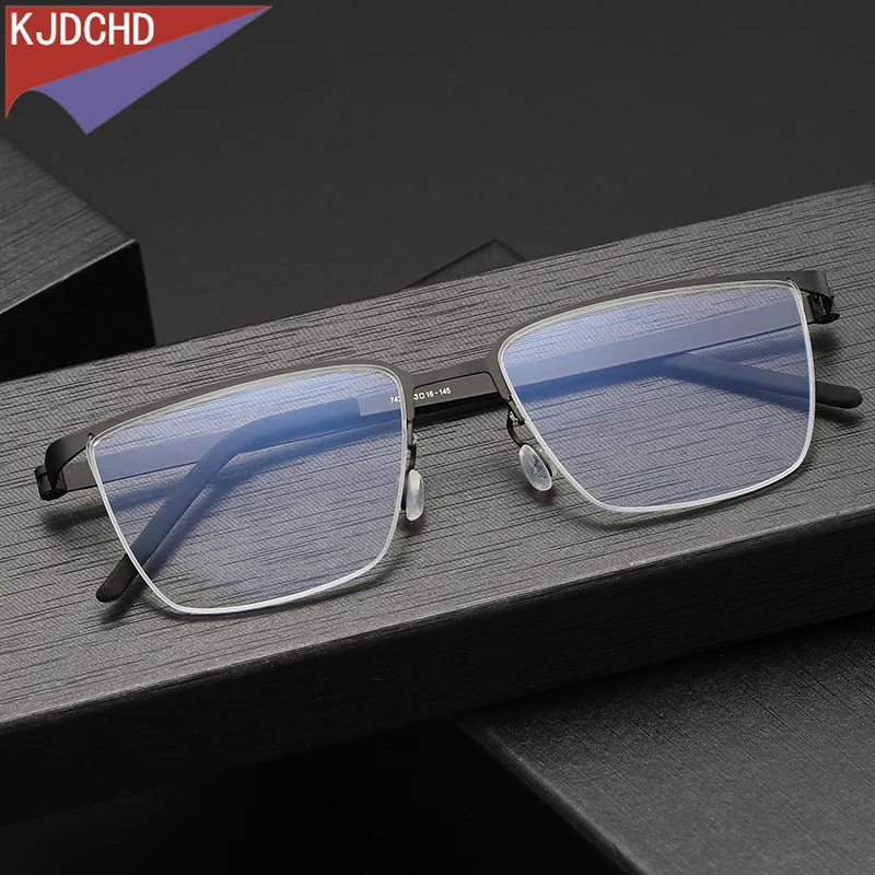 

Pure Titanium Glasses Frame for Men Square Myopia Prescription Optical Eyeglasses 2023 New Metal Half Korean Screwless Eyewear