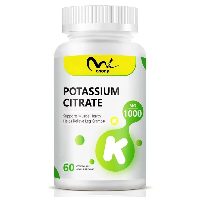 

Potassium Citrate 1000mg, a potassium supplement for overall health, containing essential minerals in 60 vegetarian capsules