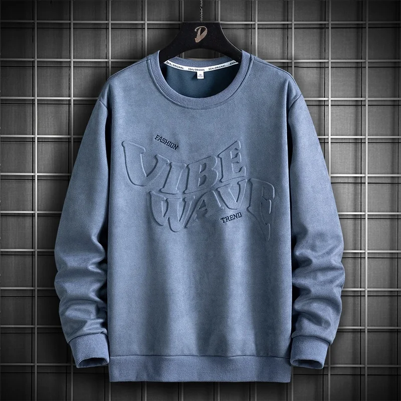 

New Men Sweatshirts Hip Hop Pullover Hoodies Solid Streetwear Casual Fashion Mens Clothes Spring Korean Round Neck Loose Tops