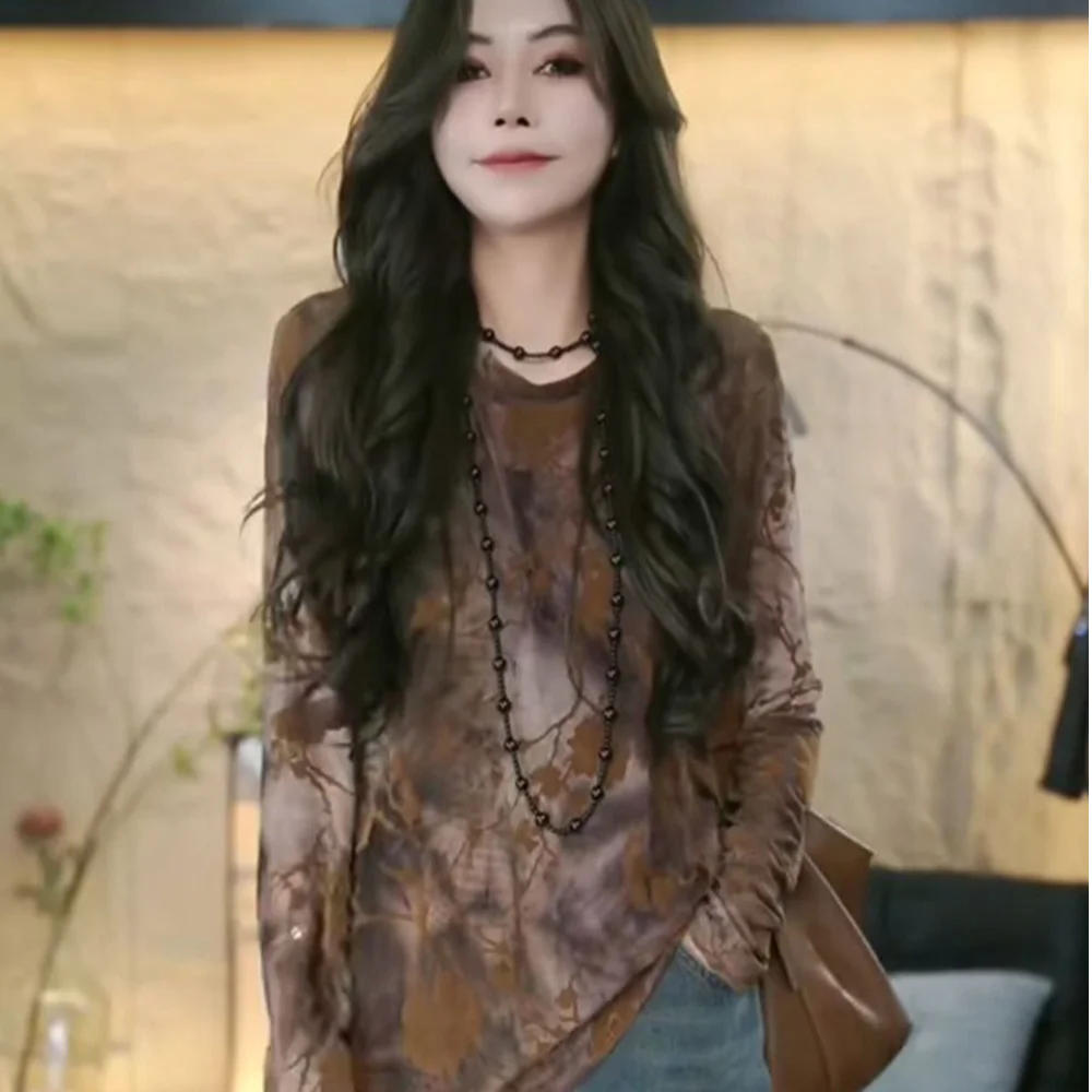 تي شيرت بأكمام طويلة للمراهقين والنساء بحاشية بتلات ربيعية وخصر برباط وطيات بسيطة وطبقات منعشة وبسيطة ونظيفة حضرية #5