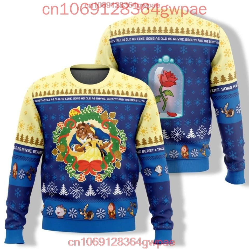 Beauty and the Beast Christmas Sweater Men's Women's 3d Print Ugly Sweater Disney Belle Princess Ugly Christmas Sweater Tops