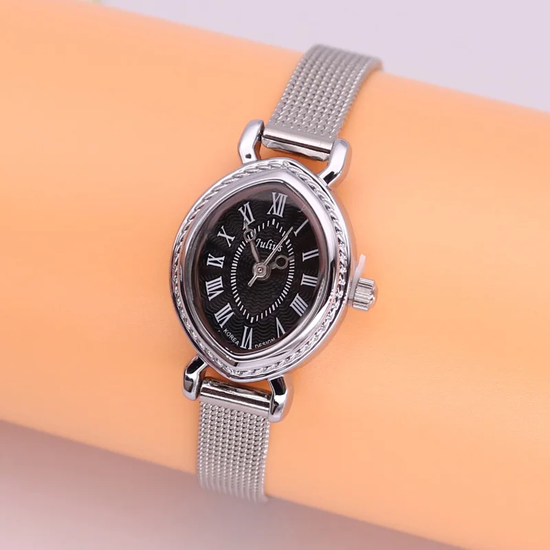 Mini montre à Quartz japonaise en cuir pour femmes, montre-Bracelet à la mode, ovale, rétro, cadeau pour filles, sans boîte