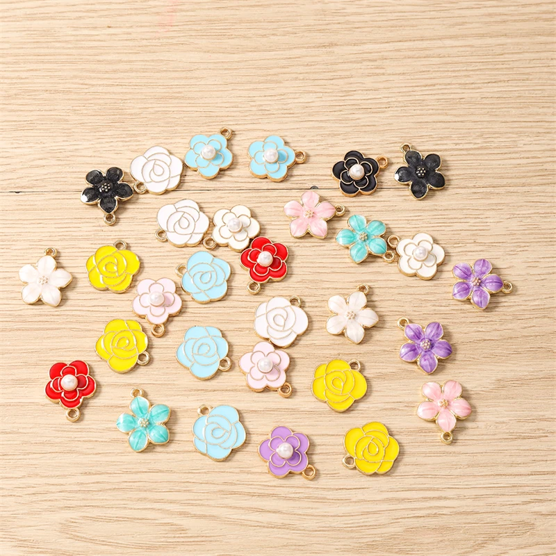 10 Stück gemischte, niedliche, bunte Emaille-Blumen-Anhänger für Ohrringe, Halsketten, Armbänder, DIY-Bastelarbeiten, Schmuckzubehör – Detail 3