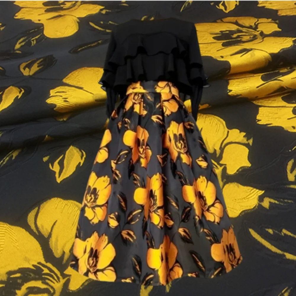 

Jacquard Fabric Autumn Winter Big Flower Dress Suit Coat Hanging Clothing Cloth European Brand Fashion Design Sewing Wholesale