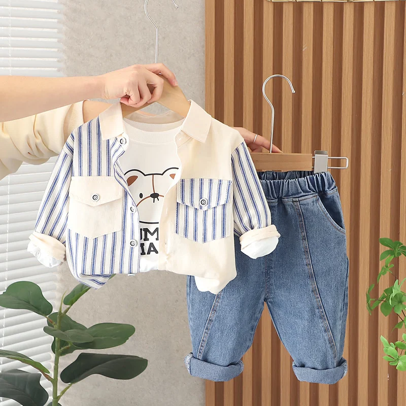 New Spring Autumn Baby Clothes Suit Children Boys Striped Jacket T-Shirt Pants 3Pcs/Sets Toddler Casual Costume Kids Tracksuits