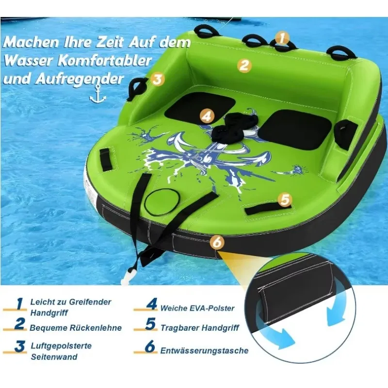 FDS 2-Personen-Schleppwasserfloßschlauch zum Bootfahren, großes, aufblasbares Schlauch für Wassersport für Erwachsene, schwimmendes Floßboot