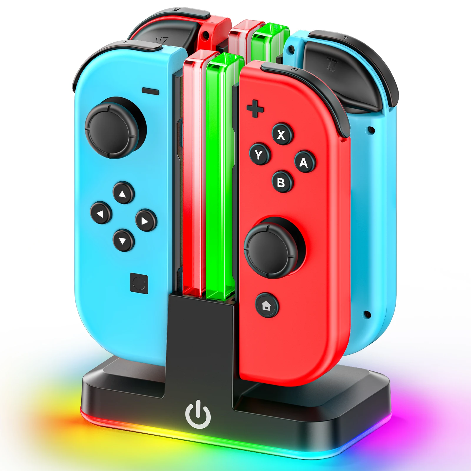 Cargador de controlador de interruptor para 4 Joycons con 9 modos de luz, soporte de cargador Joy con con indicadores LED, estación de acoplamiento para Joycons