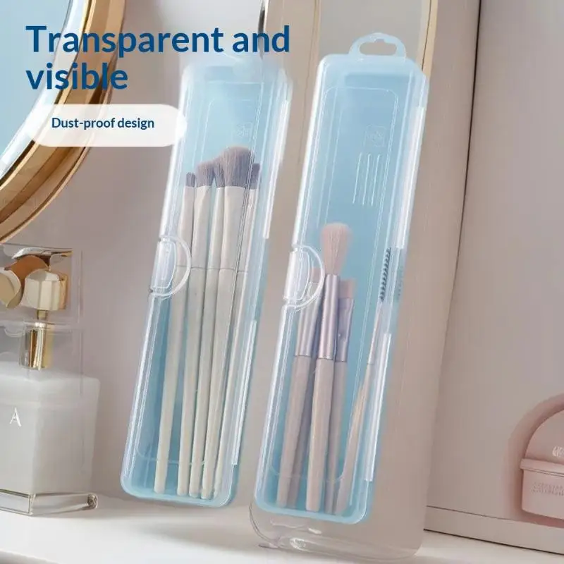 3PCS Transparent Makeup Brush Organizer CaseTravel Cosmetic Brush Storage Box Dustproof Snap-Close Holder With Hanging Loop